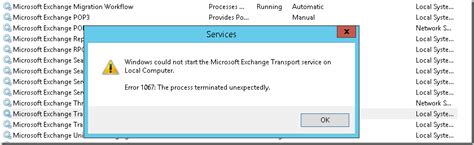 Heres the path of the folder. . Microsoft exchange transport service not starting error 1068